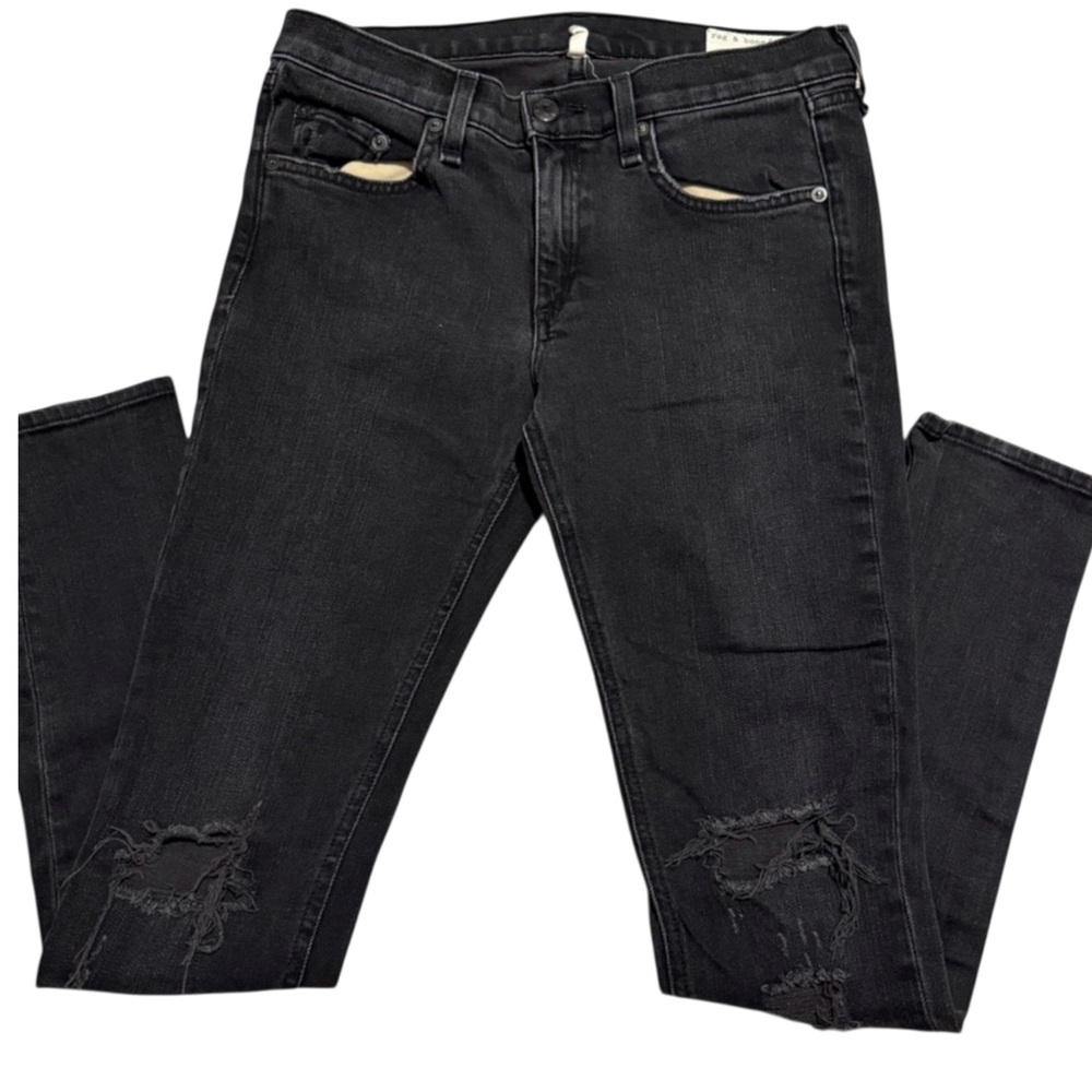 rag & bone skinny distressed stretch denim in wash rock with holes size 27